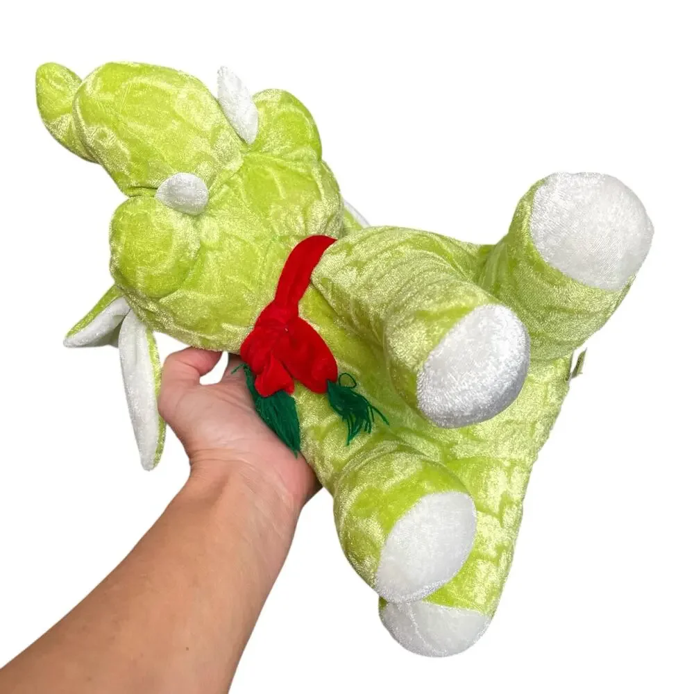 Christmas Elephant Plush Green Red Santa Hat Vintage Stuffed Animal Toy Bright